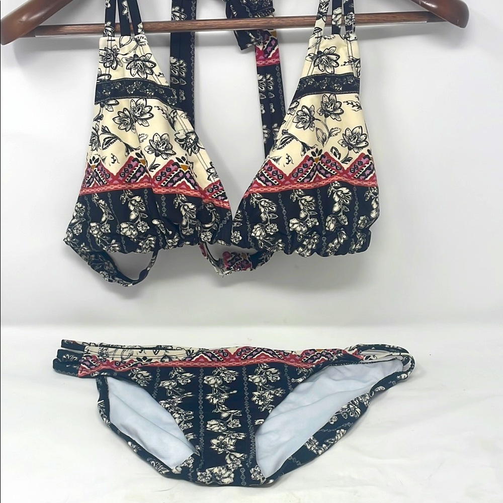 Swimsuits For All Black Cream Floral Bikini Swimsuit Set Size 10